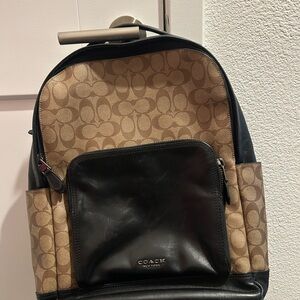 Coach Men's Black and Brown Signature Backpack